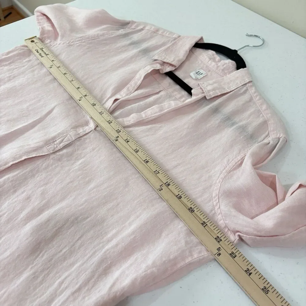 Gap 100% Linen Henley Top Women L Pastel Pink Popover Coastal Beach Resort